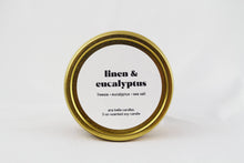 Load image into Gallery viewer, Linen &amp; Eucalyptus Gold Candle Tin
