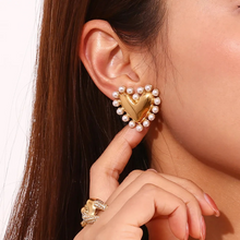 Load image into Gallery viewer, Modern Statement Heart Pearl Earrings
