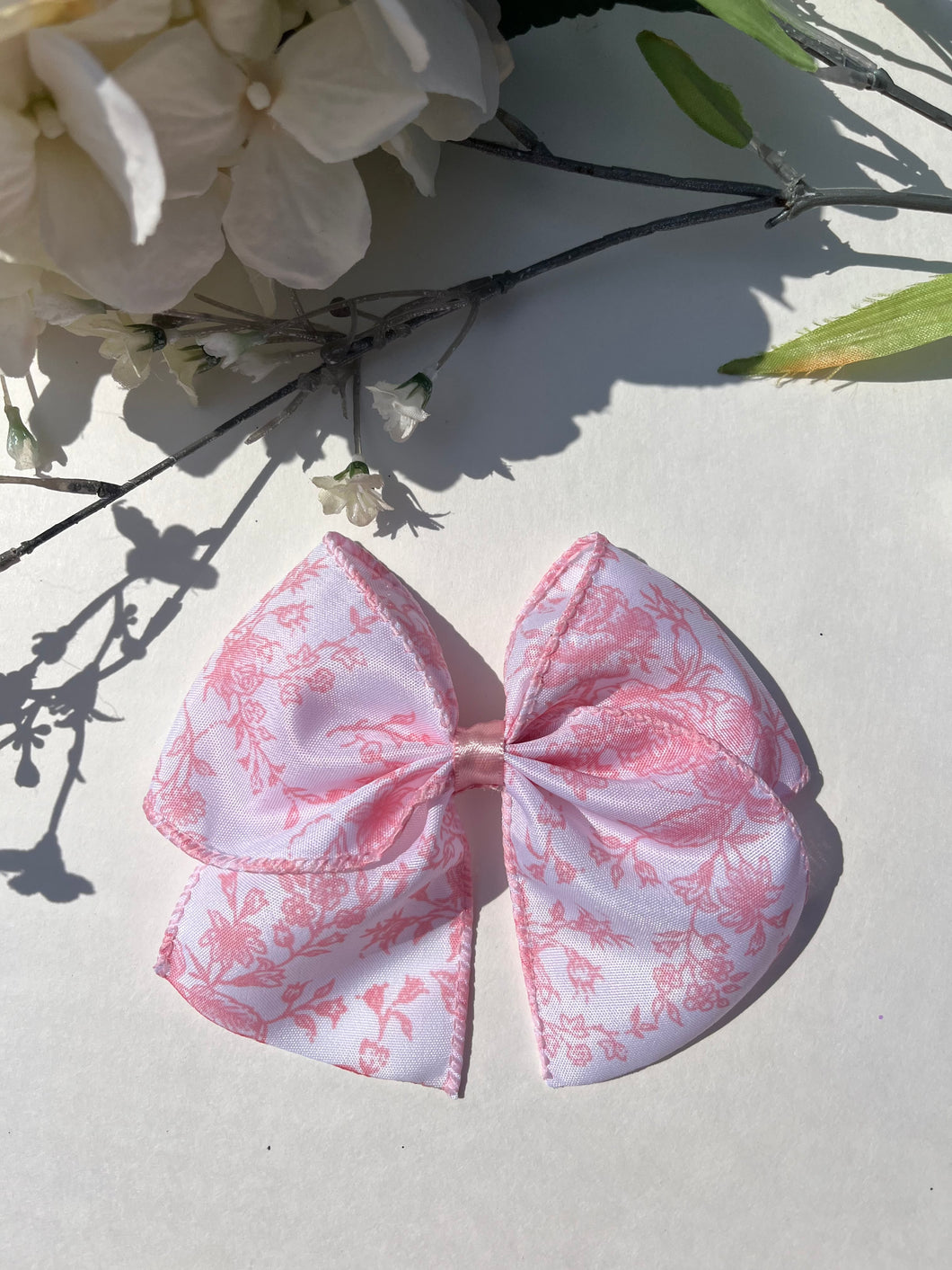 Rose Cream French Toile Cross Over Hair Bow