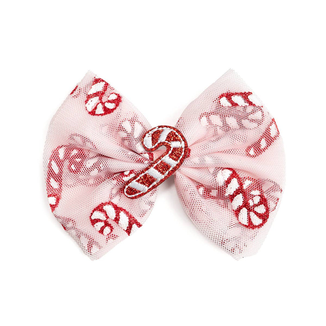Candy Cane Confetti Tulle Hair Bow Clip