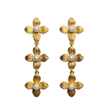 Load image into Gallery viewer, Bloom Gold &amp; Pearl Triple Earrings
