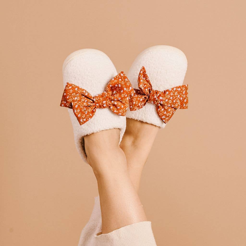 Fall Flora Betty Bow Fuzzy Slippers