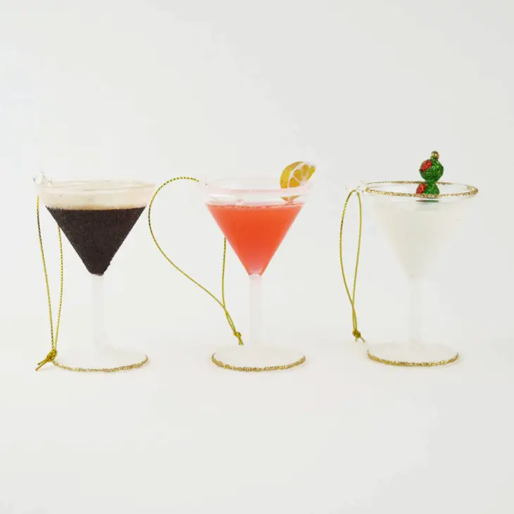 Merry Martinis 3pc Glass Ornament Set