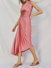 Load image into Gallery viewer, Rose Petal Olympia Asymmetrical Pleated Maxi Dress
