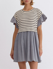 Load image into Gallery viewer, Striped Ruffle Denim Babydoll Dress
