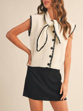 Load image into Gallery viewer, Ivory Black Tie Neck Sweater Vest
