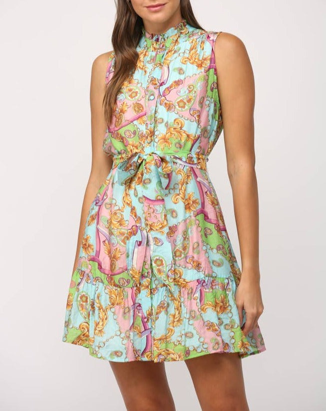 The Monaco Chain Print Button Front Dress