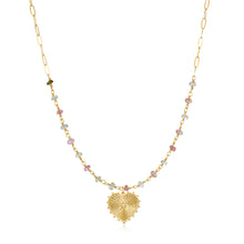 Load image into Gallery viewer, Beaded Gold Heart Stone Paperclip Necklace
