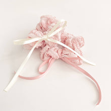 Load image into Gallery viewer, Pink &amp; Cream Ruffle Lace Ribbon Scrunchie
