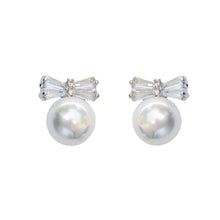 Load image into Gallery viewer, Diamond Bow Mini Pearl Studs
