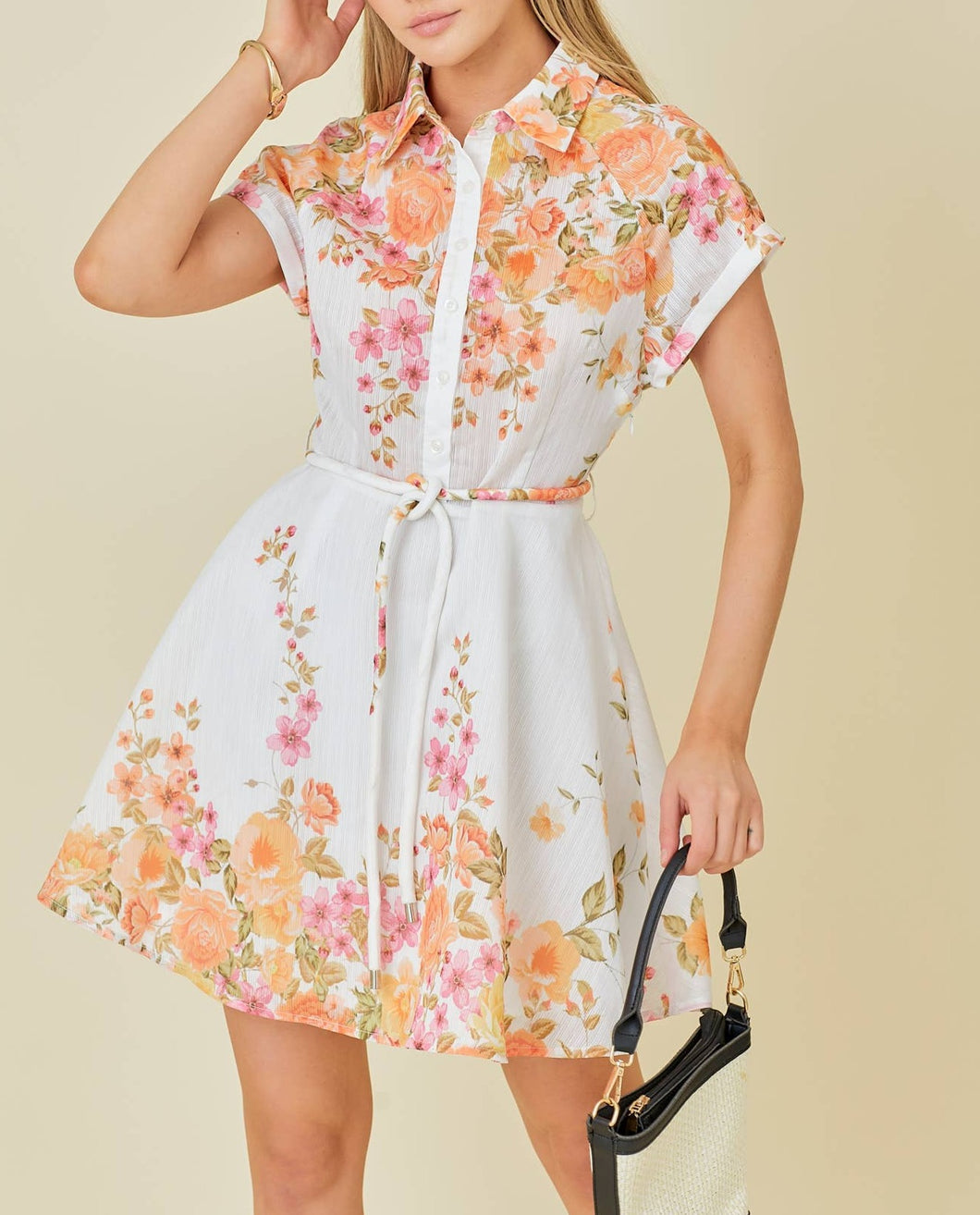 The Lyon Floral Print Waist Tie Mini Dress