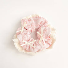 Load image into Gallery viewer, Pink &amp; Cream Ruffle Lace Ribbon Scrunchie
