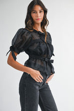 Load image into Gallery viewer, Organza Bow Peplum Blouse
