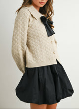 Load image into Gallery viewer, Preppy Chic Bow Collared Cardigan Sweater
