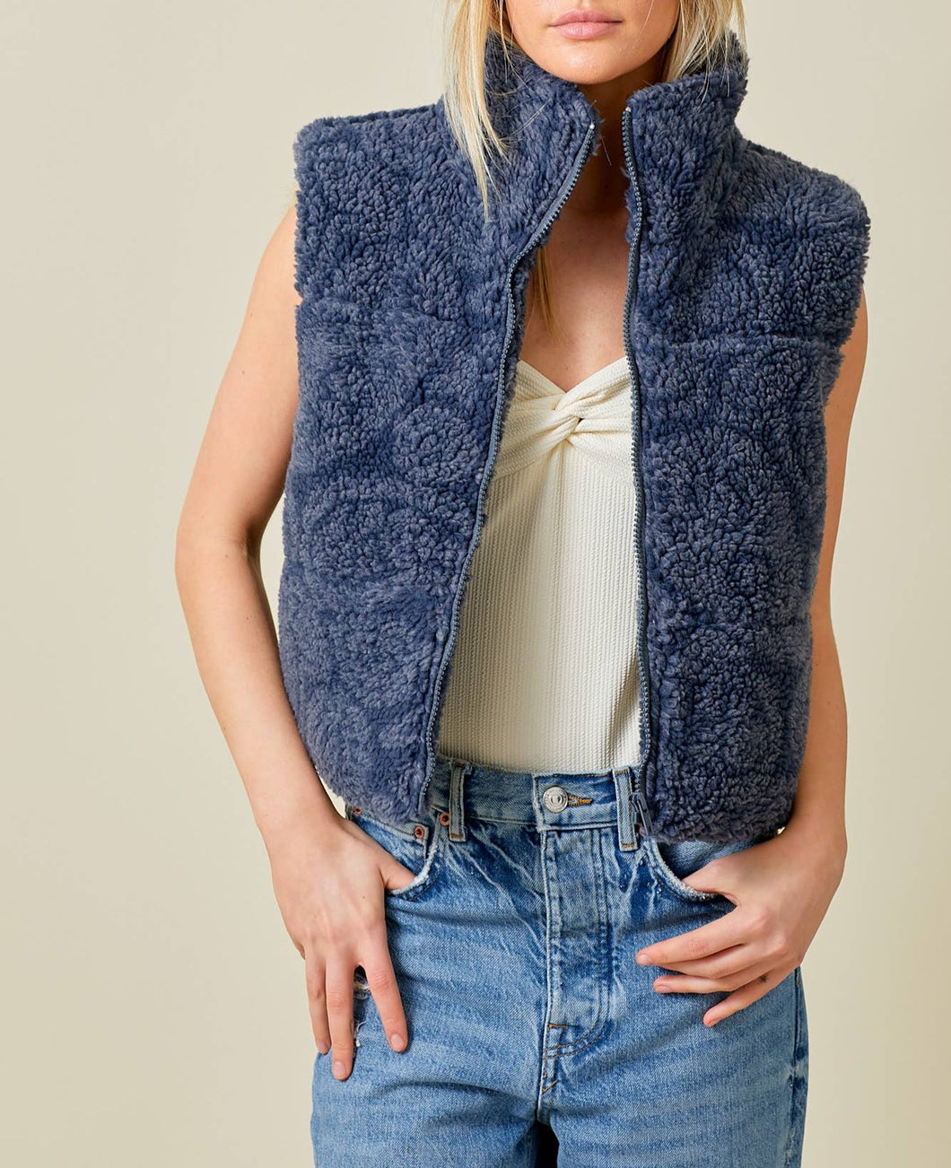 Navy Paisley Sherpa Vest