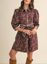 Load image into Gallery viewer, Plum Wine Floral Puff Sleeve Dress
