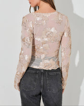 Load image into Gallery viewer, Champagne Floral Print Mesh Top
