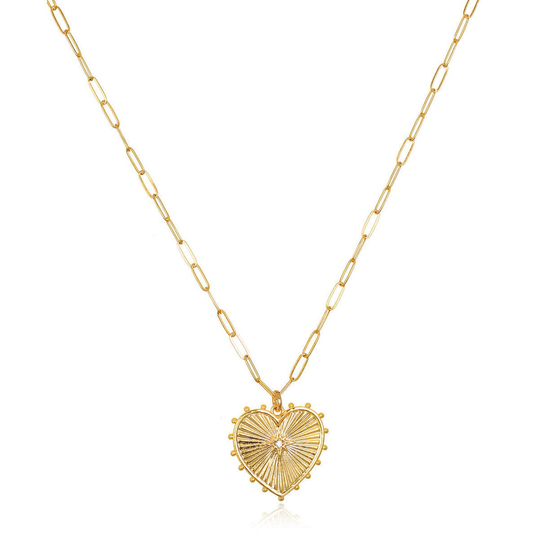 Beaded Gold Heart Paperclip Necklace