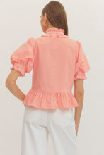 Load image into Gallery viewer, The Bridgehampton Orange Striped Puff Sleeve Top

