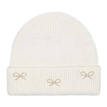 Load image into Gallery viewer, Pearl Bow Embellished Winter Beanie
