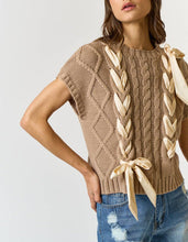 Load image into Gallery viewer, Satin Bow Cable Knit Sweater Vest Top
