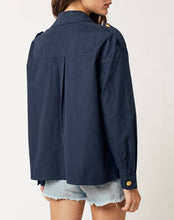 Load image into Gallery viewer, Navy Gold Button Collared Shacket

