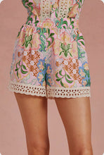Load image into Gallery viewer, Garden Party Crochet Contrast Trim Satin Shorts **PREORDER**
