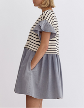 Load image into Gallery viewer, Striped Ruffle Denim Babydoll Dress
