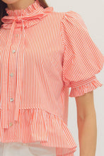 Load image into Gallery viewer, The Bridgehampton Orange Striped Puff Sleeve Top
