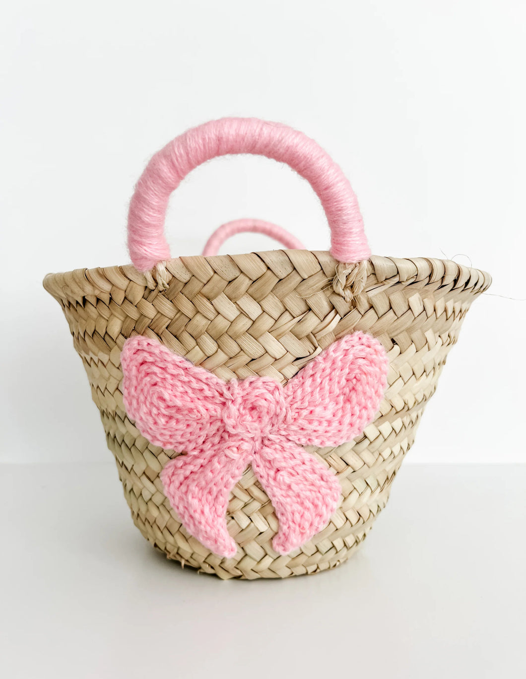 Baby Pink Bow Mini Straw Basket Bag