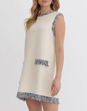 Load image into Gallery viewer, Cream Denim Tweed Shift Dress
