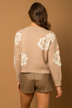 Load image into Gallery viewer, Mocha White Round Neck Floral Sweater
