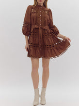 Load image into Gallery viewer, Brown Perle Crochet Detail Lace Mini Dress
