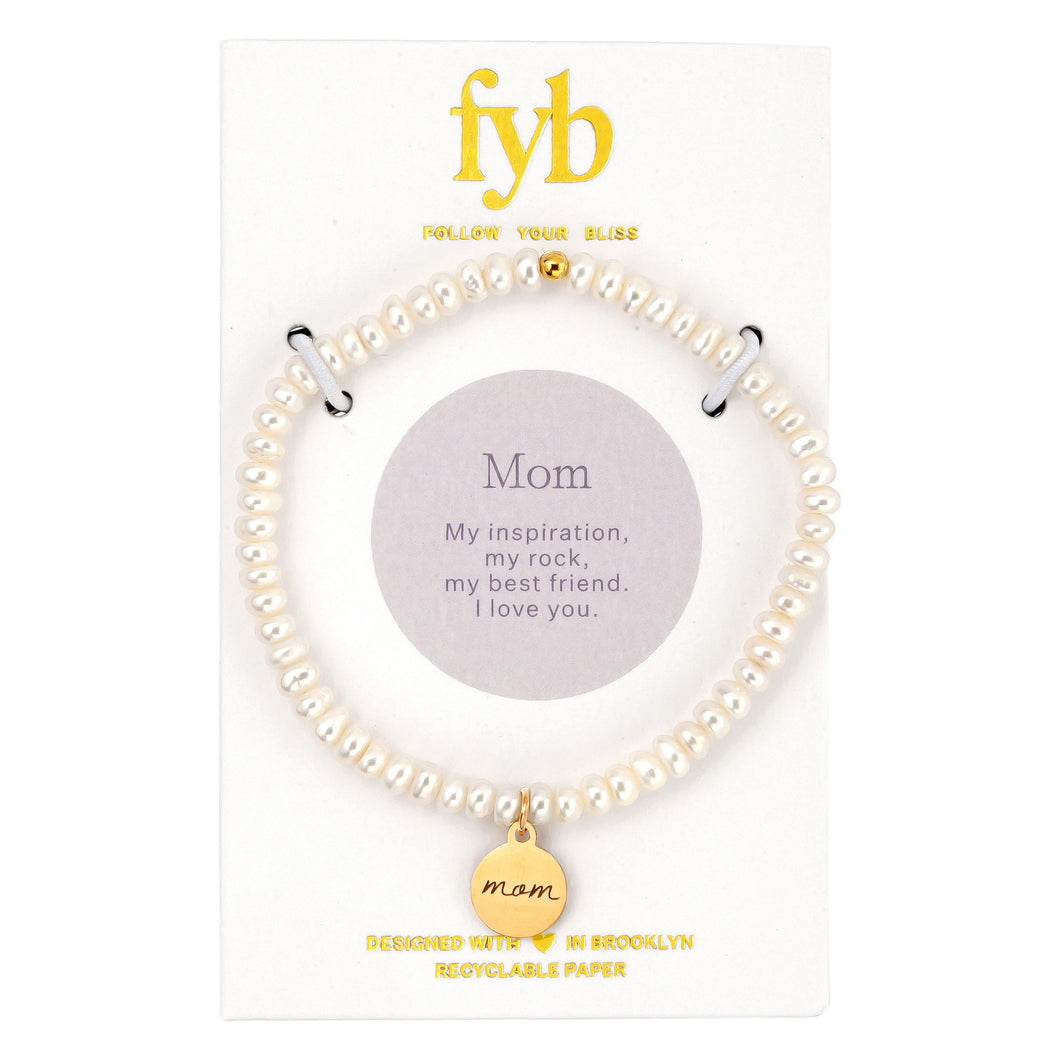 Mom Freshwater Pearl Giftable Charm Bracelet