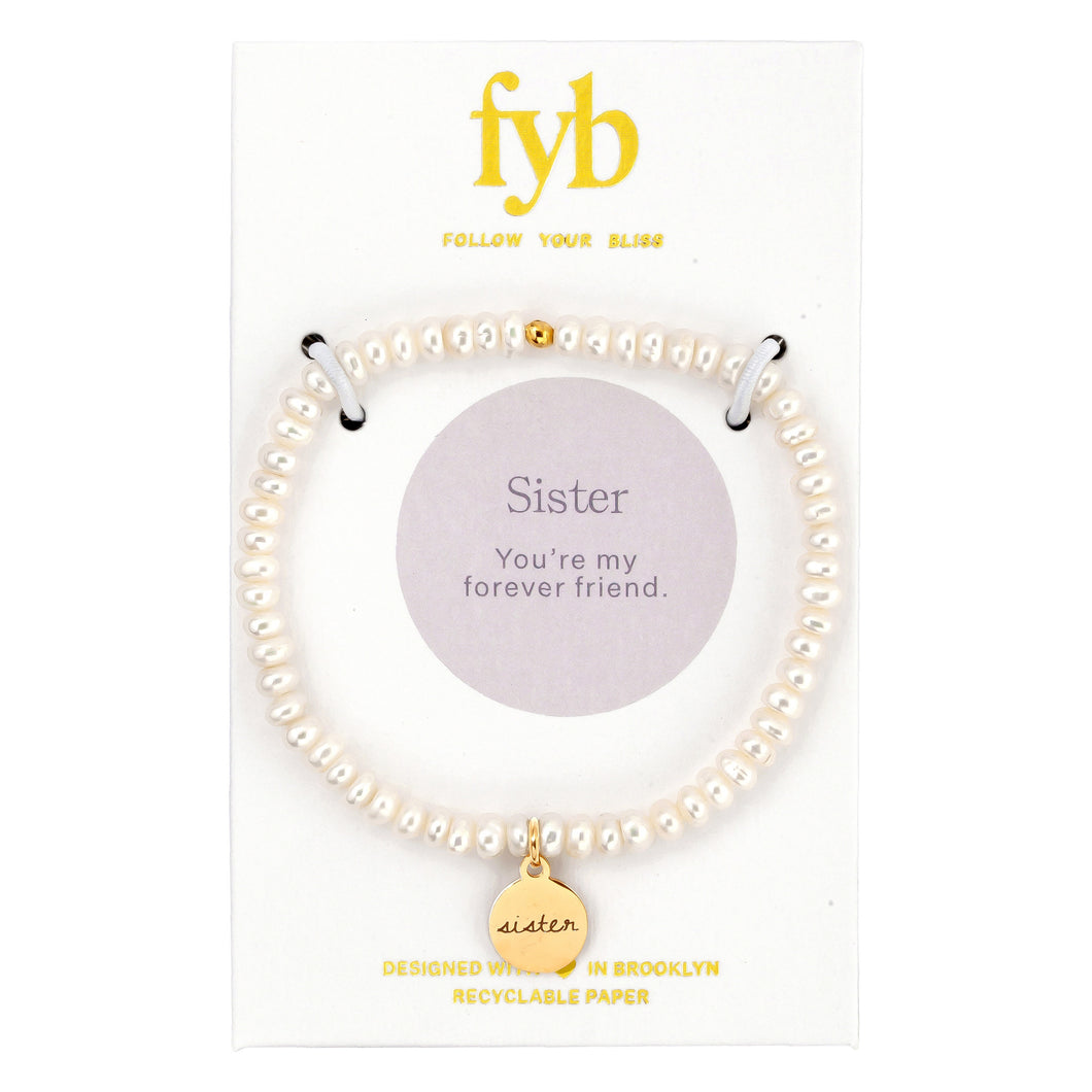 Sister Freshwater Pearl Giftable Charm Bracelet