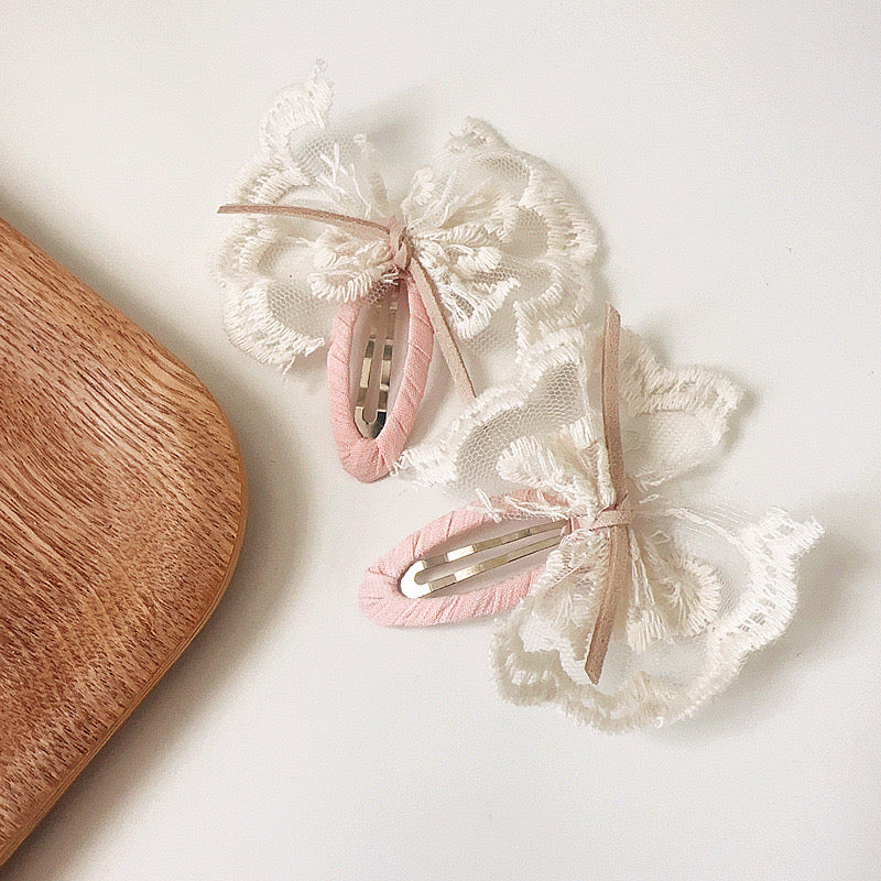 Floral Lace Bow Knot Snap Hair Clip Set