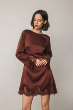 Load image into Gallery viewer, The Reserve Lace Trim Satin Mini Dress
