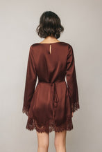 Load image into Gallery viewer, The Reserve Lace Trim Satin Mini Dress
