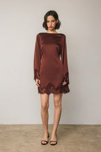 Load image into Gallery viewer, The Reserve Lace Trim Satin Mini Dress
