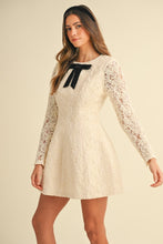 Load image into Gallery viewer, Pretty Little Lace Velvet Bow Fit &amp; Flair Mini Dress
