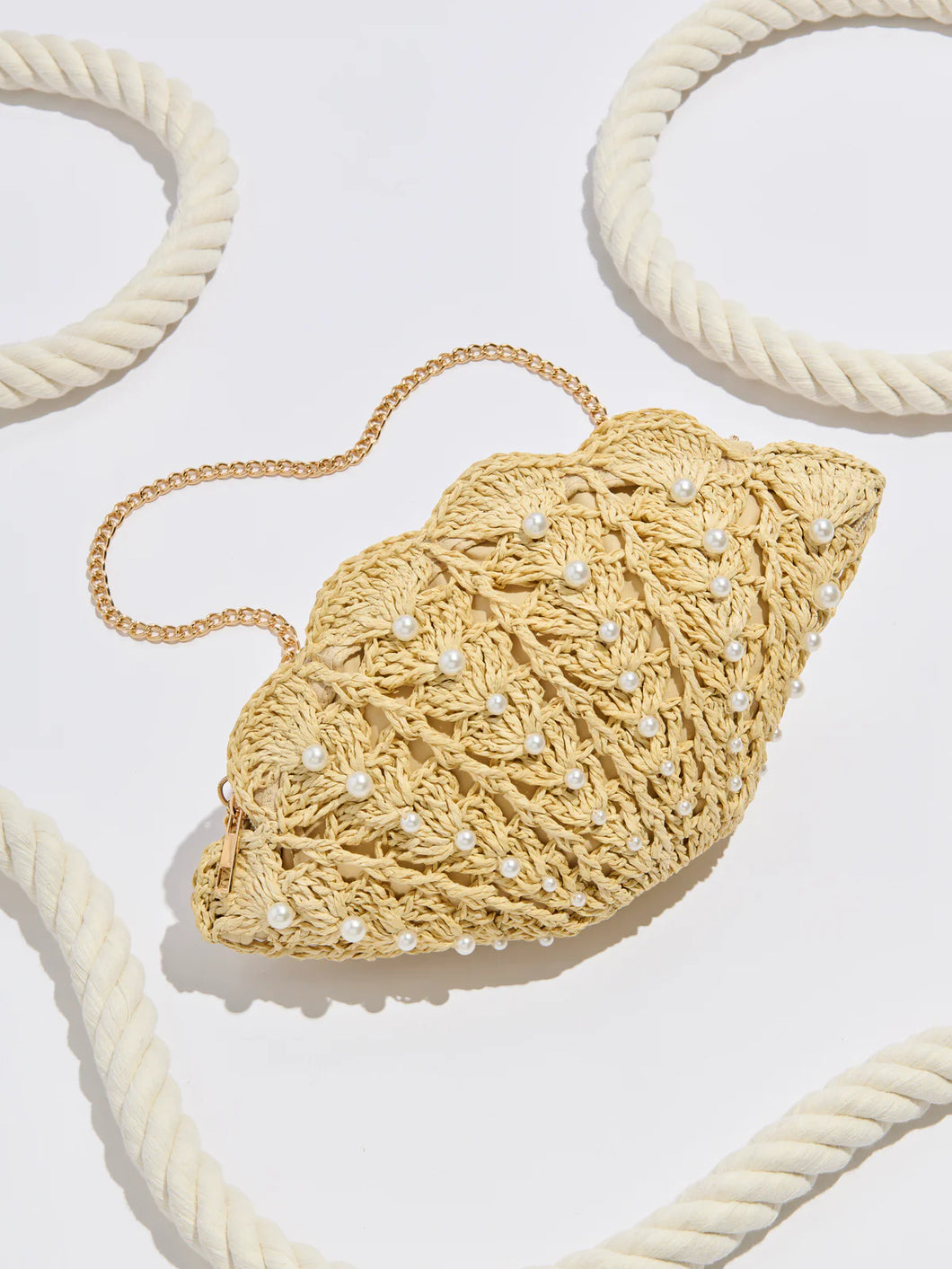 Signare Bag Shells Shell Natural Straw Cross-Body Bag