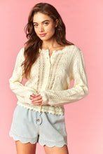 Load image into Gallery viewer, Butter Yellow Bow Pointelle Lace Hem Cardigan
