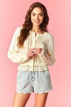 Load image into Gallery viewer, Butter Yellow Bow Pointelle Lace Hem Cardigan
