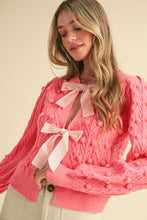 Load image into Gallery viewer, Pretty In Pink Bow Tie Cardigan Sweater
