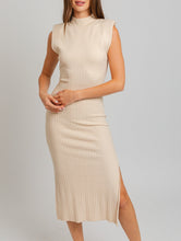 Load image into Gallery viewer, Mock Neck Power Shoulder Ribbed Slit Dress
