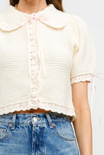 Load image into Gallery viewer, Short Sleeve Crochet Ribbon Cardigan Blouse
