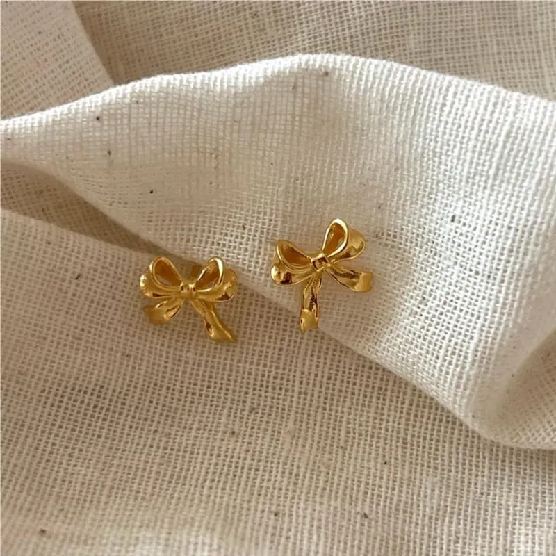 Grosgrain Bow Gold Earrings