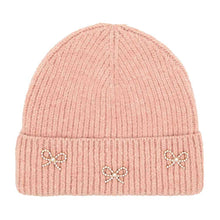 Load image into Gallery viewer, Pearl Bow Embellished Winter Beanie
