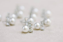 Load image into Gallery viewer, Diamond Bow Mini Pearl Studs
