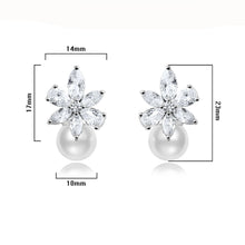 Load image into Gallery viewer, Cubic Zirconia Floral Pearl Drop Earrings
